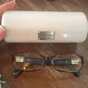 Jimmy Choo JC41 spotted Havana blue eyeglasses with white logo hard case